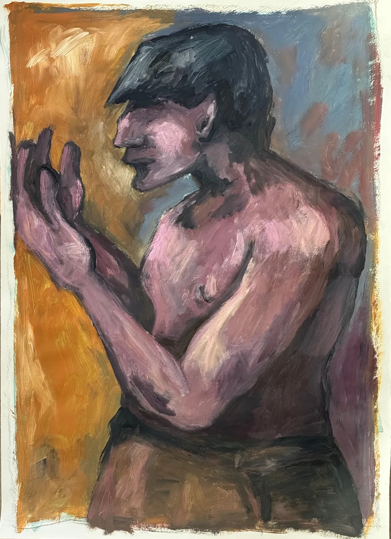 Portrait of a seated figure with dark hair