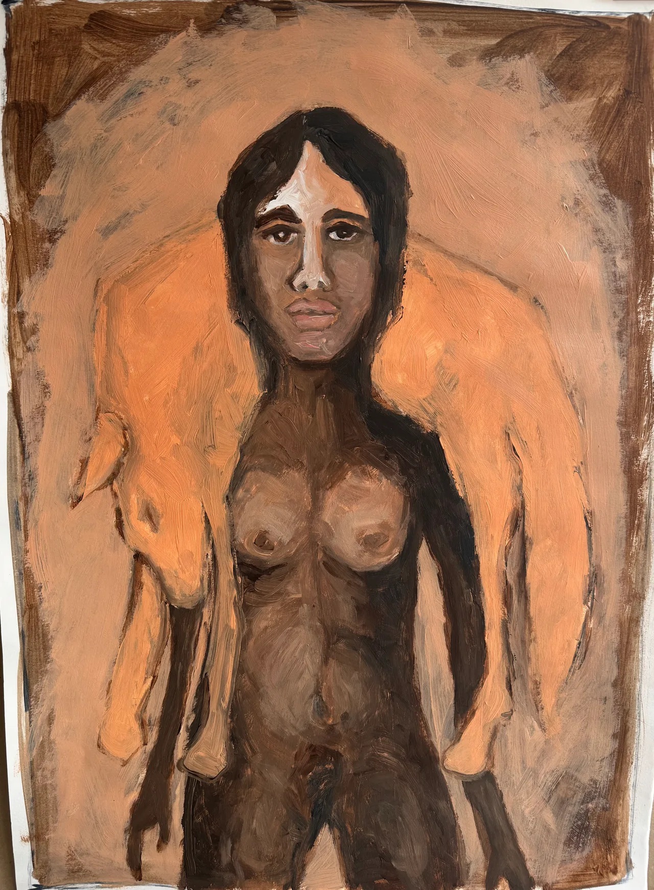 Standing female figure on a warm ground